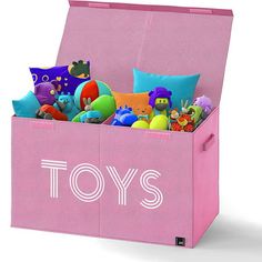 a pink toy box filled with lots of toys