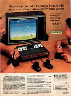 an advertisement for the nintendo video arcade system with two children playing on it and holding game controllers