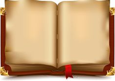 an open book with a red ribbon around it