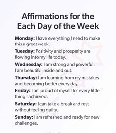 an affirmation for the each day of the week is written on a piece of paper