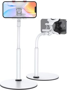 an iphone is attached to a tripod with a phone holder on the top and below it