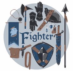 a circle with various items that say fighter