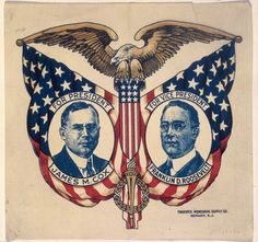 an old stamp with two presidents and the american flag on it's back side