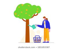 a man is watering water from a tree