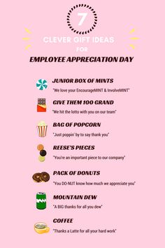 a pink poster with the words clever ideas for appreciation day written in different font styles