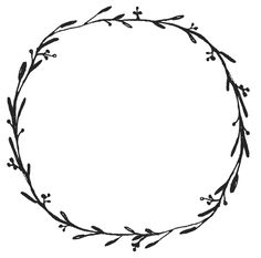 a black and white drawing of a circular frame with leaves on it, in the center is