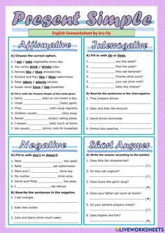 a printable worksheet to help students learn how to use the present simple