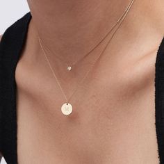 Willow Disc Initial Necklace - 14K Solid Gold-4 Disc Pendant Necklace, Timeless 14k Gold Necklace, Delicate Everyday Jewelry Stamped 14k, Minimalist Everyday Jewelry Stamped 14k, Minimalist 14k Gold Jewelry For Layering, Minimalist Rose Gold Jewelry For Layering, Minimalist Round Cut Jewelry With Si Clarity, Minimalist Round Pendant Jewelry For Layering, Minimalist Si Clarity Round Cut Jewelry