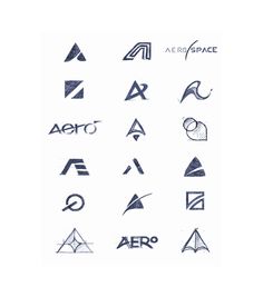 the logos for aero space are drawn in blue ink and have different shapes, sizes and colors