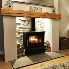 a wood burning stove in a living room