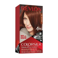 Revlon Colorsilk Beautiful Color Permanent Hair Dye 31 Dark Auburn Size: 3.44in L x 1.94in W x 6.13in H.  Color: Red. Beautiful Hair Dye, Revlon Hair Color, Dark Auburn Hair Color, Ammonia Free Hair Color, Auburn Hair Color, Dark Auburn Hair, How To Dye Hair At Home, Revlon Colorsilk, Revlon Color