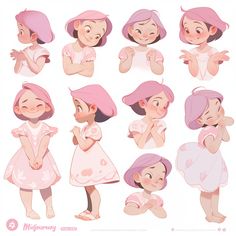 Character sheet of little girl Cute Animation Characters, Concept Art For Animation, Children’s Illustration Art, Kids Poses Drawing, Cartoon Ideas Character Design, Childrens Illustrations Book, Chibi Character Sheet, Hands Character Design, Cute Character Sheet