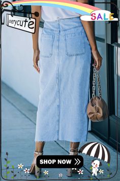 Sky Blue Buttoned Wrap Maxi Denim Skirt Maxi Denim Skirt, Denim Maxi Skirt, Petticoat, Denim Skirt, Sky Blue, Blue Sky, Shop Now, Skirt, Blue