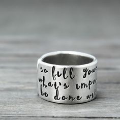 "So fill your heart with what's important and be done with all the rest." Let Go Of Everything, Hand Stamped Ring, Your Pretty, Stamped Rings, Kids Rings, Inspirational Jewelry, Signet Rings, Bar Stud Earrings, Engagement Ring White Gold