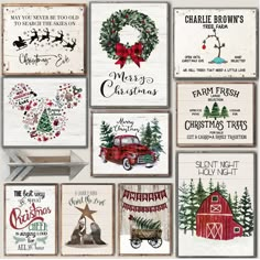 christmas cards with red truck and wreaths on them