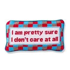 Don't Care Needlepoint Pillow - Furbish Studio Taxi Pillow Preppy, Furbish Studio, Needlepoint Pillow, Small Pillow, Hand Stitch, Needlepoint Pillows, Booth Ideas, Spark Joy, Small Pillows