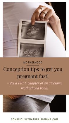 a pregnant woman holding her belly with the words motherhood concept tips to get you pregnant fast