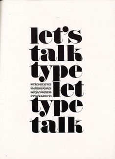 an advertisement for the tye type talk, written in black and white letters on a white background