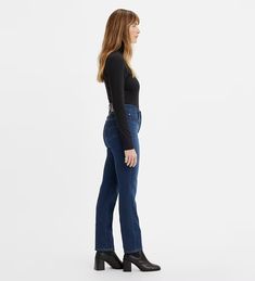 724 High Rise Slim Straight Women's Jeans - Dark Wash | Levi's® US Levis 724 High Rise Straight, Levi's Straight Fit Bottoms, Levi's Straight Bottoms For Fall, Levi's Fitted Straight Bottoms, Modern Straight Bottoms For Fall, Dark Straight Jeans Outfit, Slim Jeans Outfit Women, Slim Jeans Outfit, Straight Jeans Outfit