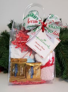 a christmas gift basket with candy and candies