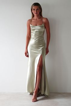 Celinee Satin Maxi Gown | Sage Formal Dresses Satin, Sage Prom Dress, Graduation Dresses Long, Prom Dress Inspo, Long Green Dress, White Bridal Dresses, Long Slip Dress, Black Tie Dress, Soft Feeling