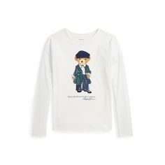 Washed for added softness this cotton jersey tee features a print of the beloved Polo Bear in a signature Ralph Lauren ensemble. Polo Bear, A Signature, Jersey Tee, Long Sleeve Tees, Girl Outfits, Ralph Lauren, Long Sleeve, T Shirt, Quick Saves