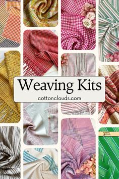 many different types of weaving kits with the words weaving kits written in white above them