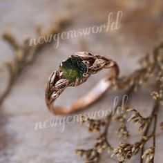 a close up of a ring on a rock with flowers and leaves around the band