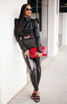 These are the perfect pair of stretchy faux-leather leggings. The high-waist and extra dose of shine qualifies these leggings as must-haves. Plus, they're made to naturally flatter and accentuate any figure. Additional Details: Faux leather High waist True to size Courtney is 5'7 and wearing a small [#size][/size] Leather Pants Outfit Going Out, Ultra Feminine Style, Wet Look Leggings, Leather Pants Outfit, Leggings Design, Friends Fashion, Faux Leather Pants, Faux Leather Leggings, Evening Attire