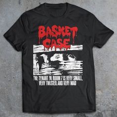 a black t - shirt with the words basket case on it and an image of a dog