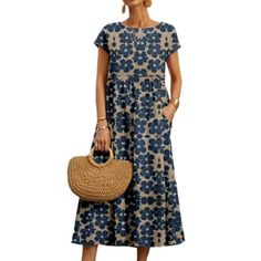 Description: Gender:Women Woman, Ladies Lady, Female Style:Women Maxi Dress, Casual Long Dresses, Summer Sundress, Kaftan Dresses Pattern Type:Floral Printed Design:Pockets Color:Khaki, Red, Green, Green Yellow Flower, Coffee, Blue Flower, Yellow, Black, Blue Red Flower(Optional) Size:S, M, L, XL, 2XL (Follow the size chart to select please) Material:95% Cotton 5% Spandex Neckline:Crew Neck Dress Length:Long Length Sleeve Length:Short Sleeve Season:Spring, Summer, Autumn, Winter Occasions:Casual, Traveling, Vacation, Working, Party, Everyday, Dates, Movies, Street, Beach Features: 1. Fabric:95% Cotton 5% Spandex, Lightweight, Soft and Comfortable to Wear. Giving You a Wonderful Wearing Experience. 2. Design:A Elegant Floral Long Dress. Crew Neck and Swing Hem Design Makes You Look Attracti Printed Summer Dresses, Floral Pocket, Dress Sleeve Styles, Langer Rock, Loose Outfit, Linen Style, Printed Dress, Types Of Skirts, Amelie