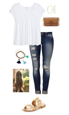 "" by gabbbsss ❤ liked on Polyvore featuring Mavi, MANGO, Bling Jewelry, Jack Rogers and Tory Burch Casual Summer Jeans, Preppy Back To School Outfits, Work Outfits Casual, College Outfits Spring, Mom Clothes, College Outfits Winter, Fall College Outfits, College Outfits Summer, Outfits Preppy