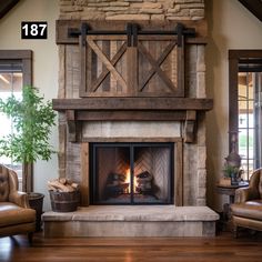 a living room with a fire place in it