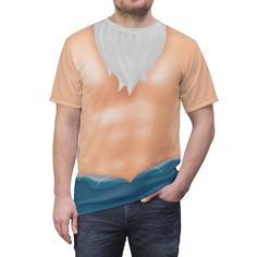 a man is wearing a t - shirt with an image of the back of his torso