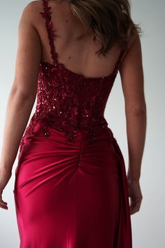 Cindy Pleated Bodice Gown | Burgundy Red Formal Gown, Cute Formal Dresses, White Bridal Dresses, White Bridesmaid Dresses, Senior Prom Dresses, Dream Prom, Corset Dress Prom, Prom Inspo, Beautiful Prom Dresses