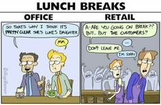 a comic strip with two men talking to each other and the caption reads lunch breaks office