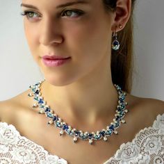 Blue wedding jewelry Pearl statement bridal necklace Mother | Etsy Beads Weaving, Mother Of The Bride Jewelry, Bridesmaid Earring, Bridal Jewelry Pearl Sets, Blue Wedding Jewelry, Bride Jewelry Set, Blue Statement Necklace, Bridal Pearl Necklace, Pearl Statement Necklace