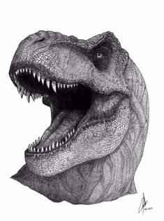 a drawing of a dinosaur with its mouth open