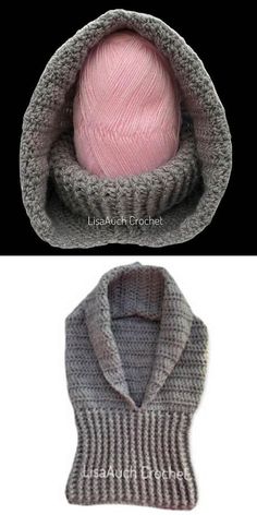 two knitted sweaters, one with a ball of yarn in it and the other with