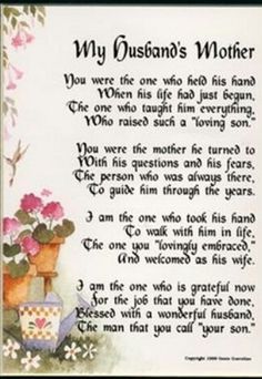 a poem written in the language of my husband's mother with flowers and potted plants