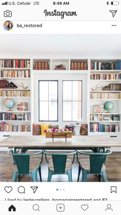 the instagram page for an instagramr with bookshelves and tables in front of