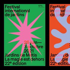 two posters with different designs on them for festival international de jabins in paris