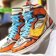 Custom Painted Dragonball Z Theme,. Blue And Yellow Laces, Comes With Hangtag And Box.. Authentic Pair,. Youtube Viral Video Shoe.. Custom Air Jordan 1 High, Hand Painted Basketball Shoes, Custom Shoe Painting, Nike High-top Sneakers In Orange, Orange Custom Lace-up Sneakers With Contrast Sole, Custom Orange Lace-up Sneakers With Contrast Sole, Orange Lace-up Custom Sneakers With Contrast Sole, Orange Custom Sneakers With Rubber Sole For Streetwear, Orange Custom Sneakers For Streetwear With Rubber Sole