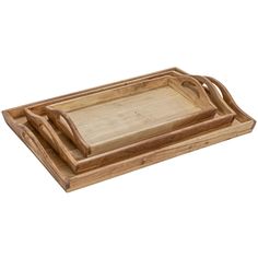 two wooden trays with handles on each side