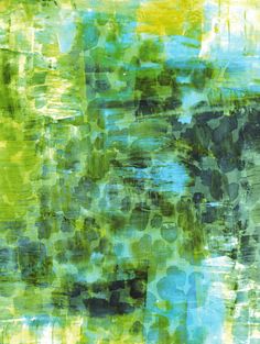 an abstract painting with green and blue colors