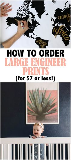 a baby in a crib with the words how to order large engineer prints for $ 7 or less