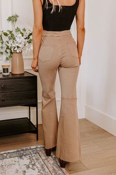 - The cutest flares of the season are a must-have for your trendy wardrobe! - Unlined stretchy denim material - A waistline with a hidden zip fly and button closure - Functional side and back pockets - A flattering silhouette that ends in raw cut floor length flared hemlines Measurements S : Front Rise 12", Hip 34", Inseam 30.5", Length 41.5", Waist 27". M : Front Rise 12.5", Hip 35", Inseam 31", Length 42", Waist 28". L : Front Rise 13", Hip 36", Inseam 32", Length 43", Waist 29". Chic Brown Wide Leg Flare Jeans, Wide Leg Brown Flare Jeans For Work, Chic High Rise Beige Flare Jeans, Chic High Waist Beige Flare Jeans, Chic Beige High-waist Flare Jeans, Beige Wide Leg Flare Jeans For Fall, Beige High Waist Flare Jeans For Fall, Mid-rise Brown Flare Jeans For Fall, High Waist Brown Flare Jeans For Spring