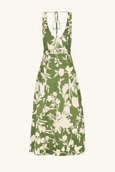 Plunged panelled midi dress with belt in a premium linen blend in the exclusive floral Renee print. How To Style A Maxi Dress, Australian Fashion Designers, Green Dresses, Shona Joy, Ivory Dresses, Midi Length Skirts, Feather Dress, Dress With Belt, Dress 16