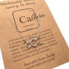 "Prepare to have some extra energy with my Caffeine Molecule necklace! My design inspiration for this piece comes from the Caffeine Molecule. This was a gift I first made for my friend who simply cannot live without her coffee in the morning! Great for the coffee lover, barista, or for anyone that wants to add a little pep to their jewelry collection.  ♻️ MADE FROM UPCYCLED METALS MAKING THIS AN ECO-FRIENDLY PIECE OF ART!  For this design in solid sterling silver, go here: https://etsy.me/32AiHi Handmade Coffee Colored Jewelry For Gifts, Handmade Coffee-colored Jewelry For Gift, Molecule Jewelry, Boss Christmas Gifts, Caffeine Molecule, Molecule Necklace, Coffee Energy, Science Themes, Boss Gift