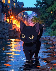 Stream Wallpaper, Big Cats Drawing, Cat Needs, Black Cat Tattoos, Cat Pfp, Cat City, Cat Anime, Cute Animal Clipart